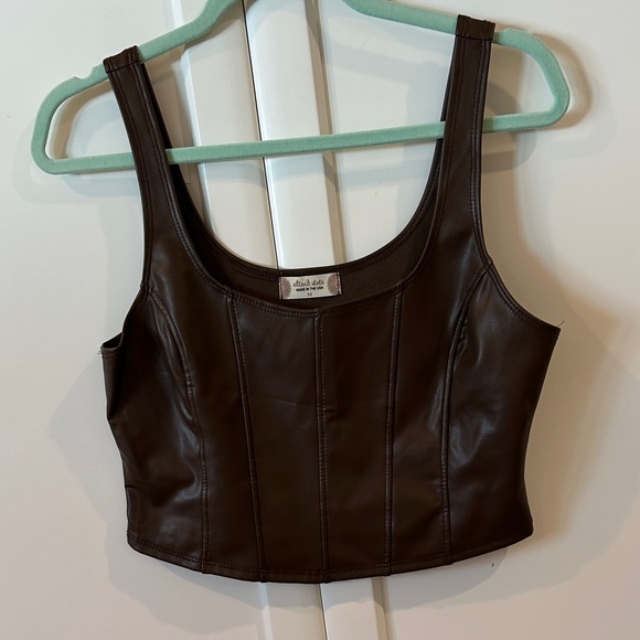 Brown Faux Leather Crop Top - Picture 1 of 3